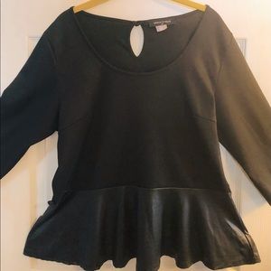 Fashion to Figure 3/4 sleeve black faux leather peplum top.